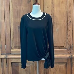Grey Lab Pop Collar Black Blouse w/striped rib neckline Sz. 6